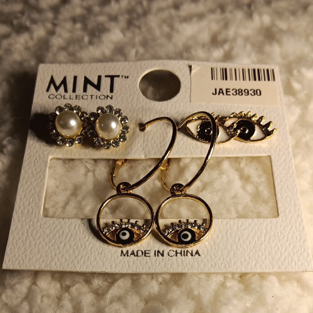 Mint Gold And Black Minimalist Earring Set 20$